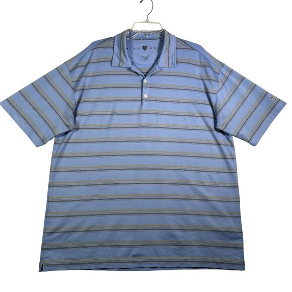 Nike Golf Polo Shirt Mens XL Blue Gray Striped Swoosh Dri-Fit Short Sleeve Logo‎ - Picture 1 of 10